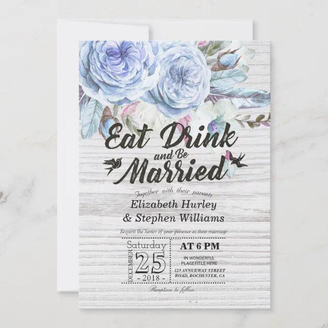 Elegant EAT Drink & Be Married Wedding Invitations Zazzle