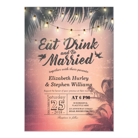 Elegant EAT Drink & Be Married Wedding Invitations