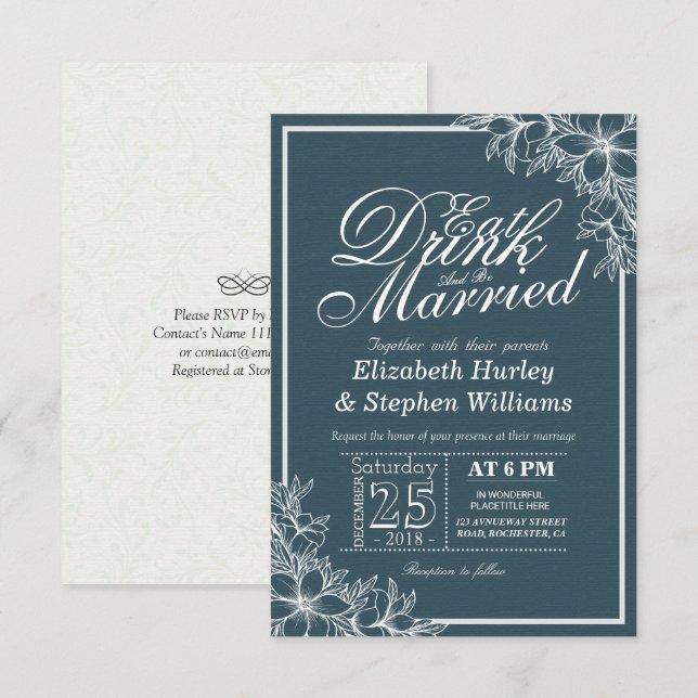 Elegant EAT Drink & Be Married Wedding Invitations (Front/Back)