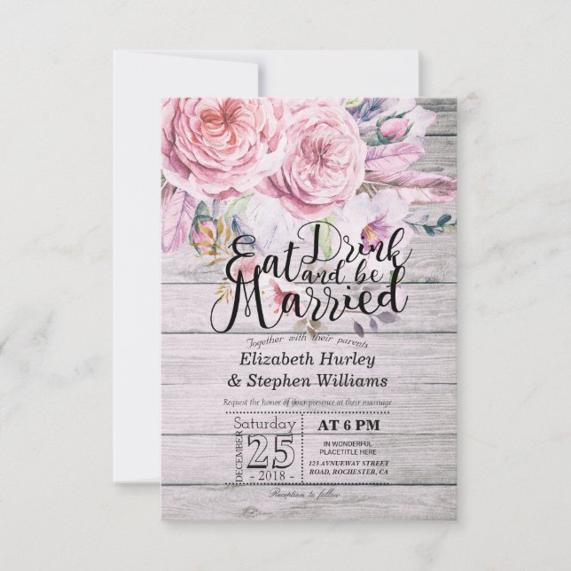 Elegant EAT Drink & Be Married Wedding Invitations (Front)