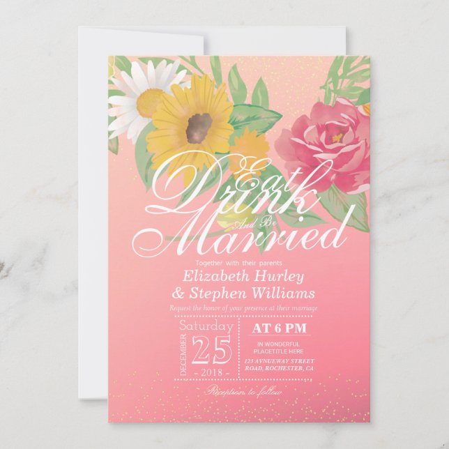 Elegant EAT Drink & Be Married Wedding Invitations (Front)