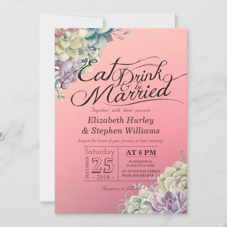 Elegant EAT Drink & Be Married Wedding Invitations Zazzle