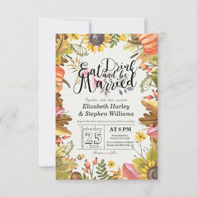 Elegant EAT Drink & Be Married Wedding Invitations (Front)