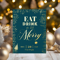 Elegant Eat Drink Be Merry | Christmas Party Foil Invitation Postcard