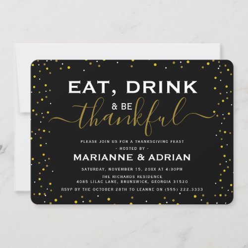 Elegant Eat Drink  Be Thankful  Thanksgiving Invitation