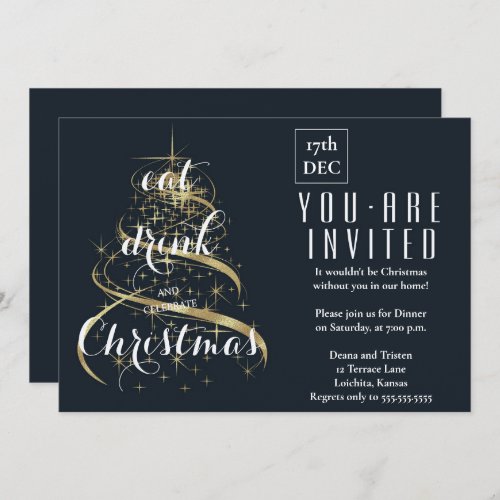 Elegant Eat Drink  Celebrate Christmas Party Invitation