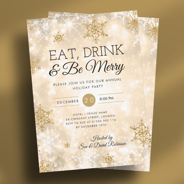 Elegant "Eat & Drink" Gold Holiday Christmas Party Invitation (Elegant "Eat & Drink" Gold Holiday Christmas Party Invitation)