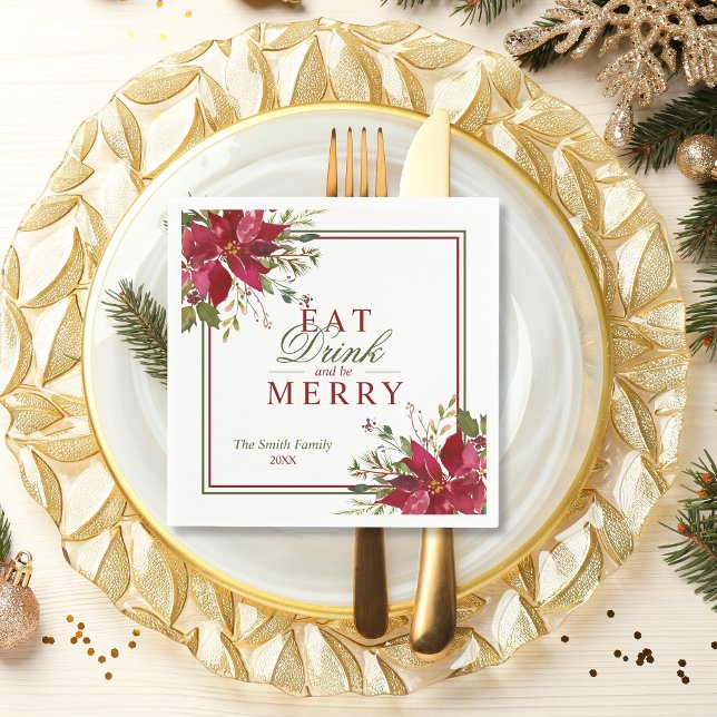 Elegant Eat Drink Merry Christmas Red Poinsettias Napkins (Elegant Eat Drink Merry Christmas Red Poinsettias Napkins)