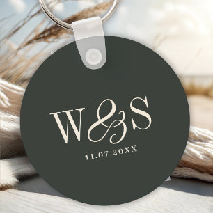 Elegant ebony initial wedding couples keychain