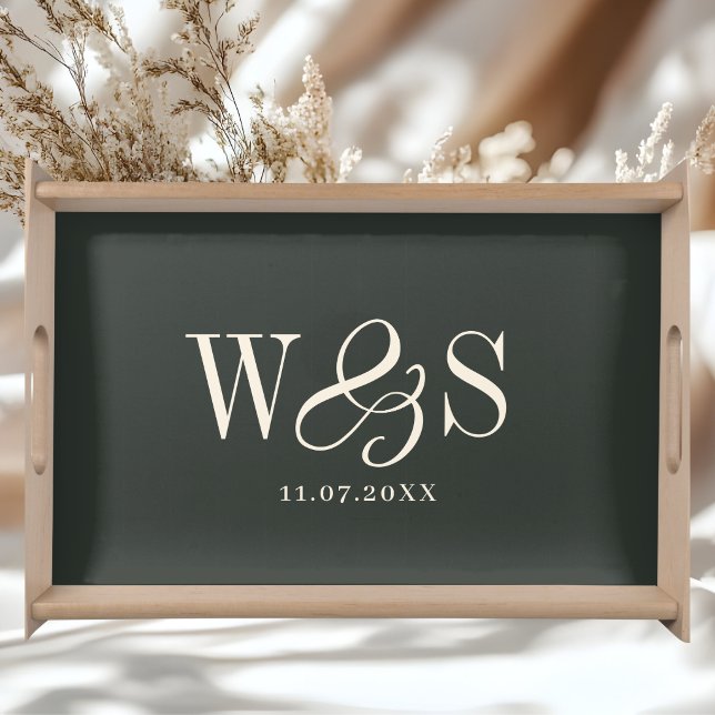 Elegant ebony initial wedding couples serving tray (Creator Uploaded)