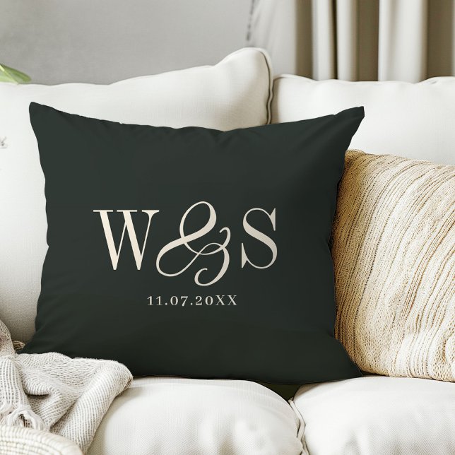 Elegant ebony initial wedding couples throw pillow (Creator Uploaded)