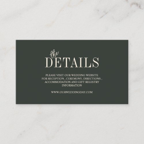 Elegant Ebony Minimalist Wedding Enclosure Card