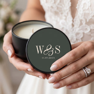 Elegant Ebony wedding couples initials Mini Candle Favors