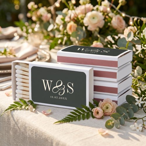 Elegant Ebony wedding favors couples initials Matchboxes