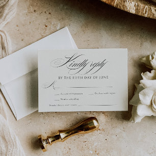 Elegant Ecru Black Calligraphy Wedding RSVP Card