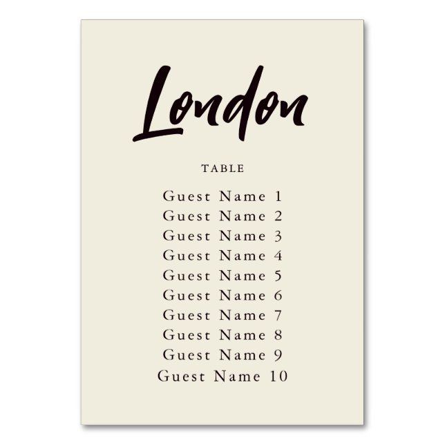 Elegant Ecru Custom Table Name Seating Assignment Number (Front)