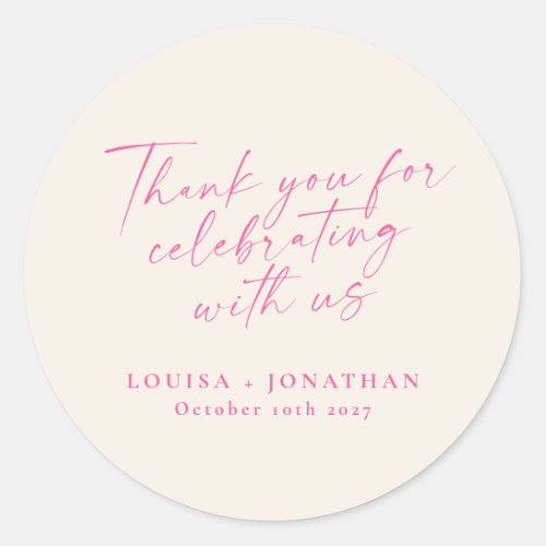 Elegant Ecru Pink Trendy Script Custom Thank You Classic Round Sticker