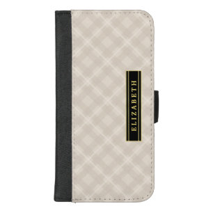 Elegant Ecru Plaid Pattern with Name iPhone 8/7 Plus Wallet Case