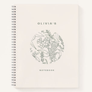 Elegant Ecru Sage Green Flowers Herbs Spiral Notebook