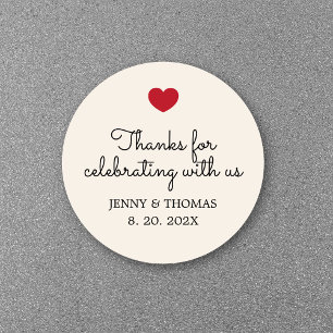 Elegant Ecru White Red Heart Wedding Thank You Classic Round Sticker