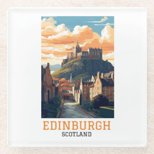 Elegant Edinburgh Scotland Castle Vintage Travel Glass Coaster