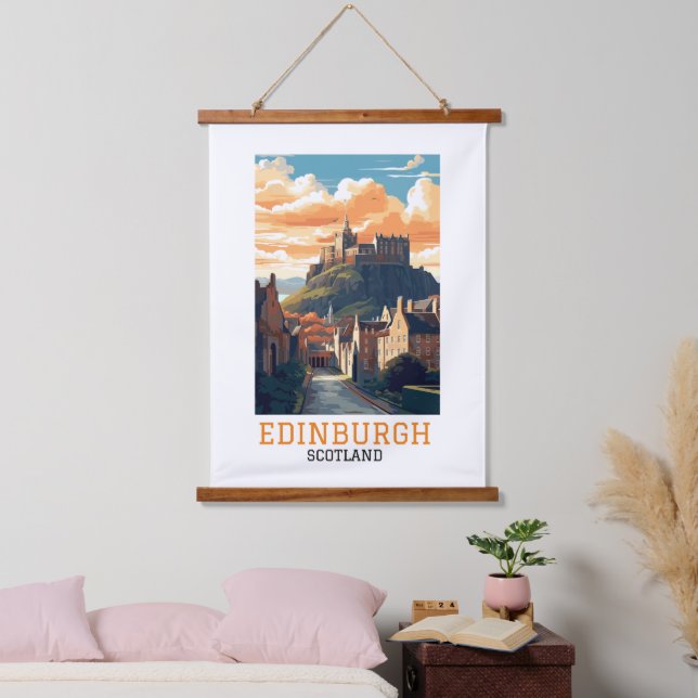 Elegant Edinburgh Scotland Castle Vintage Travel Hanging Tapestry (Bedroom)