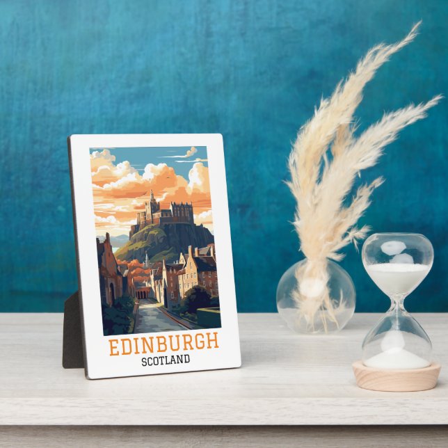 Elegant Edinburgh Scotland Castle Vintage Travel Plaque (Side)