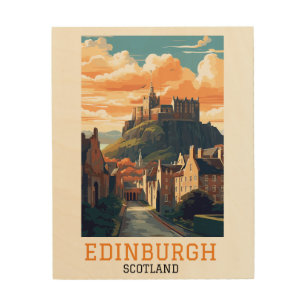 Elegant Edinburgh Scotland Castle Vintage Travel Wood Wall Art