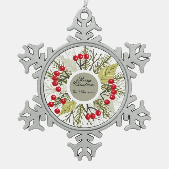 Elegant Editable Christmas/Holiday Snowflake Pewter Christmas Ornament (Front)