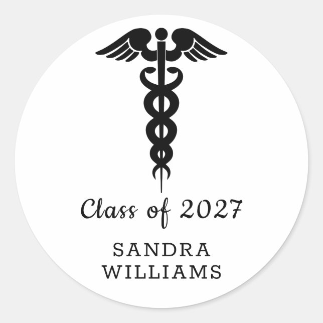 Elegant Editable  "Class of " Medical Graduation Classic Round Sticker (Front)