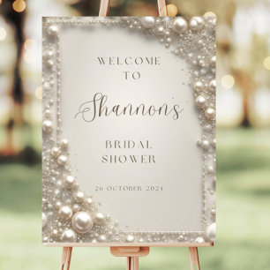 Elegant Editable Cream Diamonds Pearls Bridal Sign