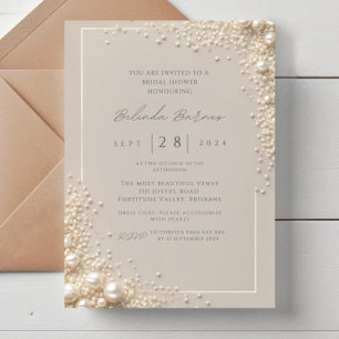 Elegant Editable Cream Seed Pearl Bridal Shower Invitation