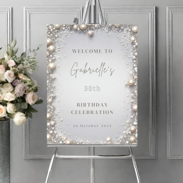 Elegant Editable Diamonds and Pearls Birthday Sign (Creator Uploaded)