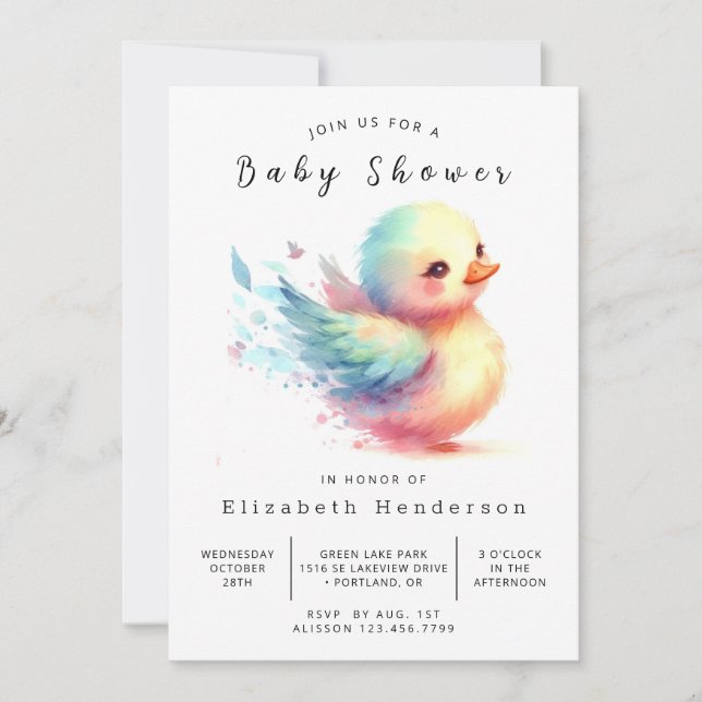  Elegant Editable Duck Baby Shower Invitation (Front)