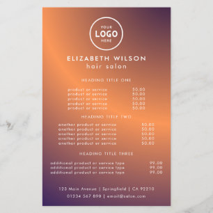 Elegant Editable Hair & Beauty Salon Menu Card Flyer