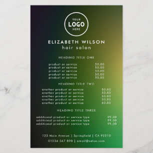 Elegant Editable Hair & Beauty Salon Menu Card Flyer