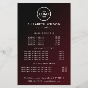 Elegant Editable Hair & Beauty Salon Menu Card Flyer