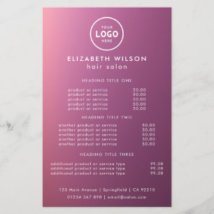 Elegant Editable Hair & Beauty Salon Menu Card Flyer