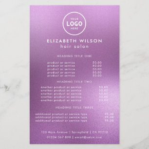 Elegant Editable Hair & Beauty Salon Menu Card Flyer