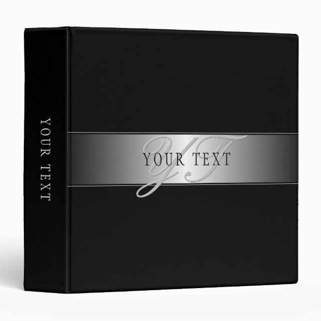 Elegant Editable Monogram Script Writing | Black 3 Ring Binder (Front/Spine)