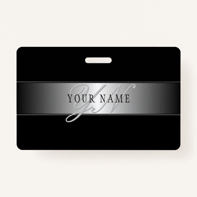 Elegant Editable Monogram Script Writing | Black Badge (Front)