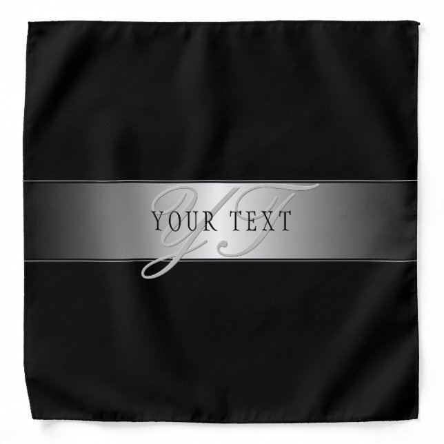 Elegant Editable Monogram Script Writing | Black Bandana (Front)