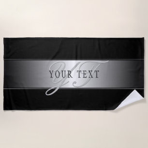Elegant Editable Monogram Script Writing Black Beach Towel