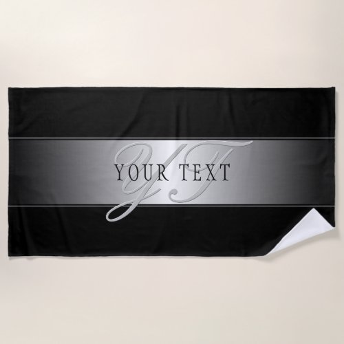 Elegant Editable Monogram Script Writing  Black Beach Towel