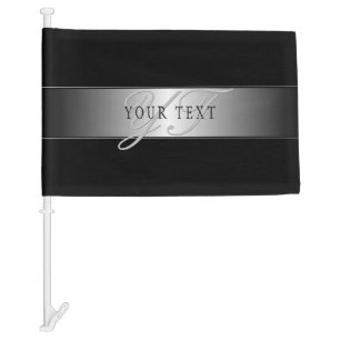 Elegant Editable Monogram Script Writing Black Car Flag
