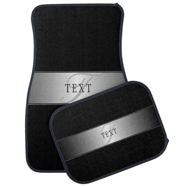 Elegant Editable Monogram Script Writing | Black Car Floor Mat (Set)