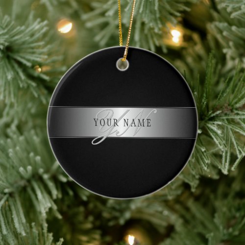 Elegant Editable Monogram Script Writing  Black Ceramic Ornament