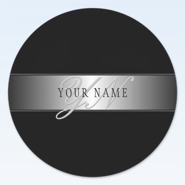Elegant Editable Monogram Script Writing | Black Classic Round Sticker (Creator Uploaded)