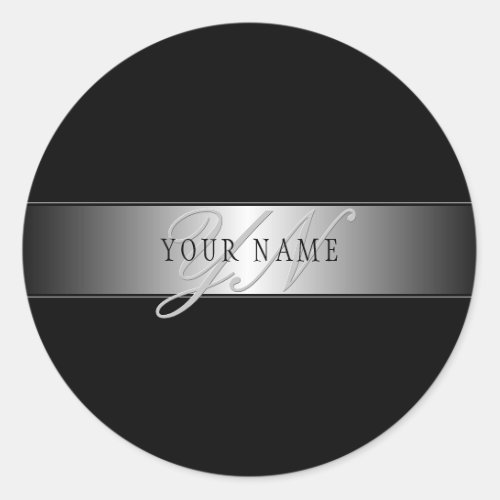 Elegant Editable Monogram Script Writing  Black Classic Round Sticker