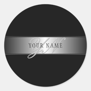 Elegant Editable Monogram Script Writing Black Classic Round Sticker